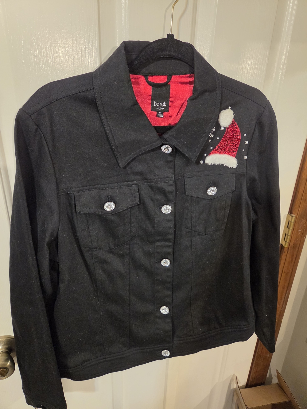 Berek Black Holiday Embellished Jacket Santa NWOT
